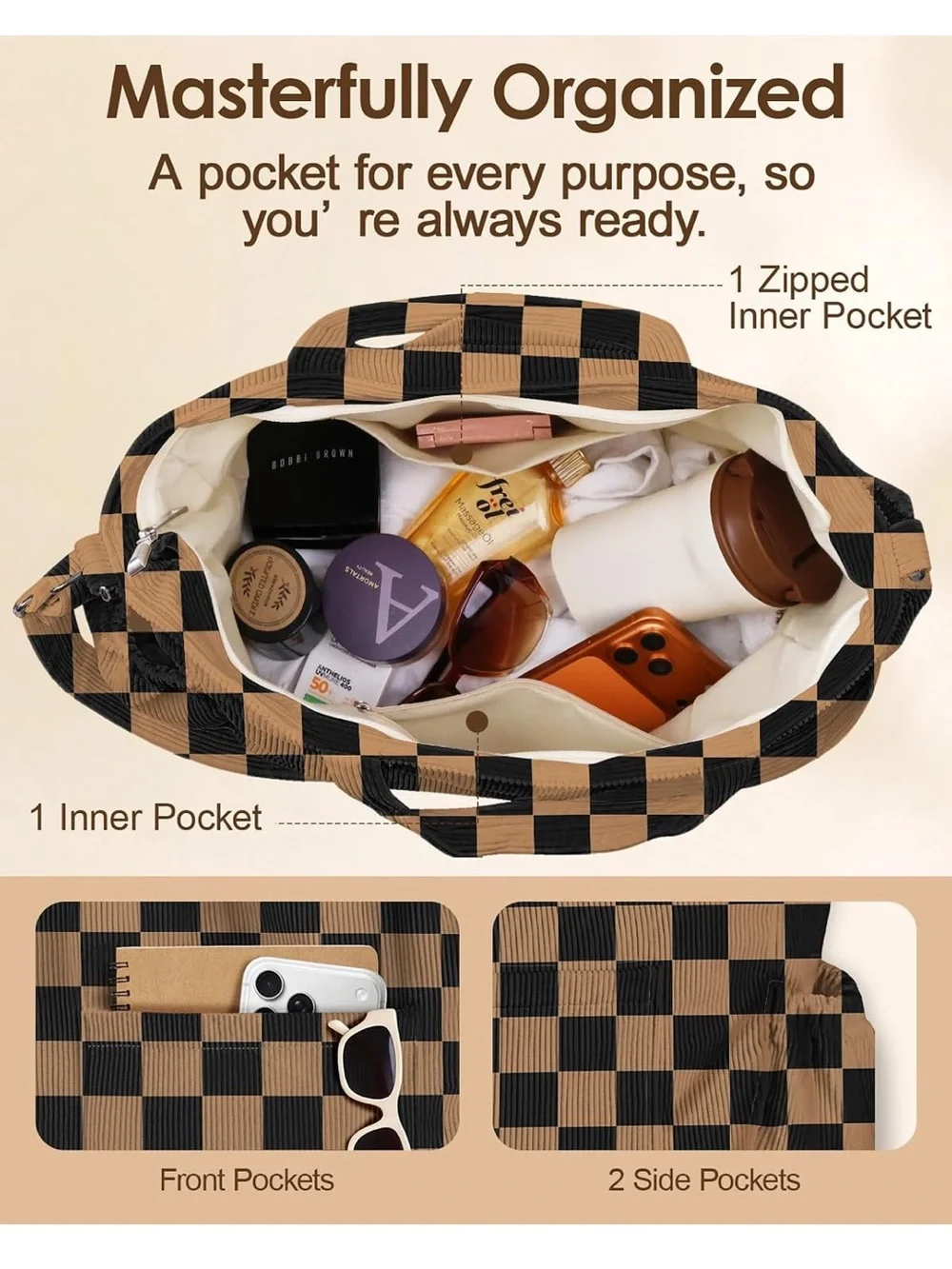 Large Capacity, Zipper Closure, Multi-Pocket Storage, Adjustable Shoulder Strap